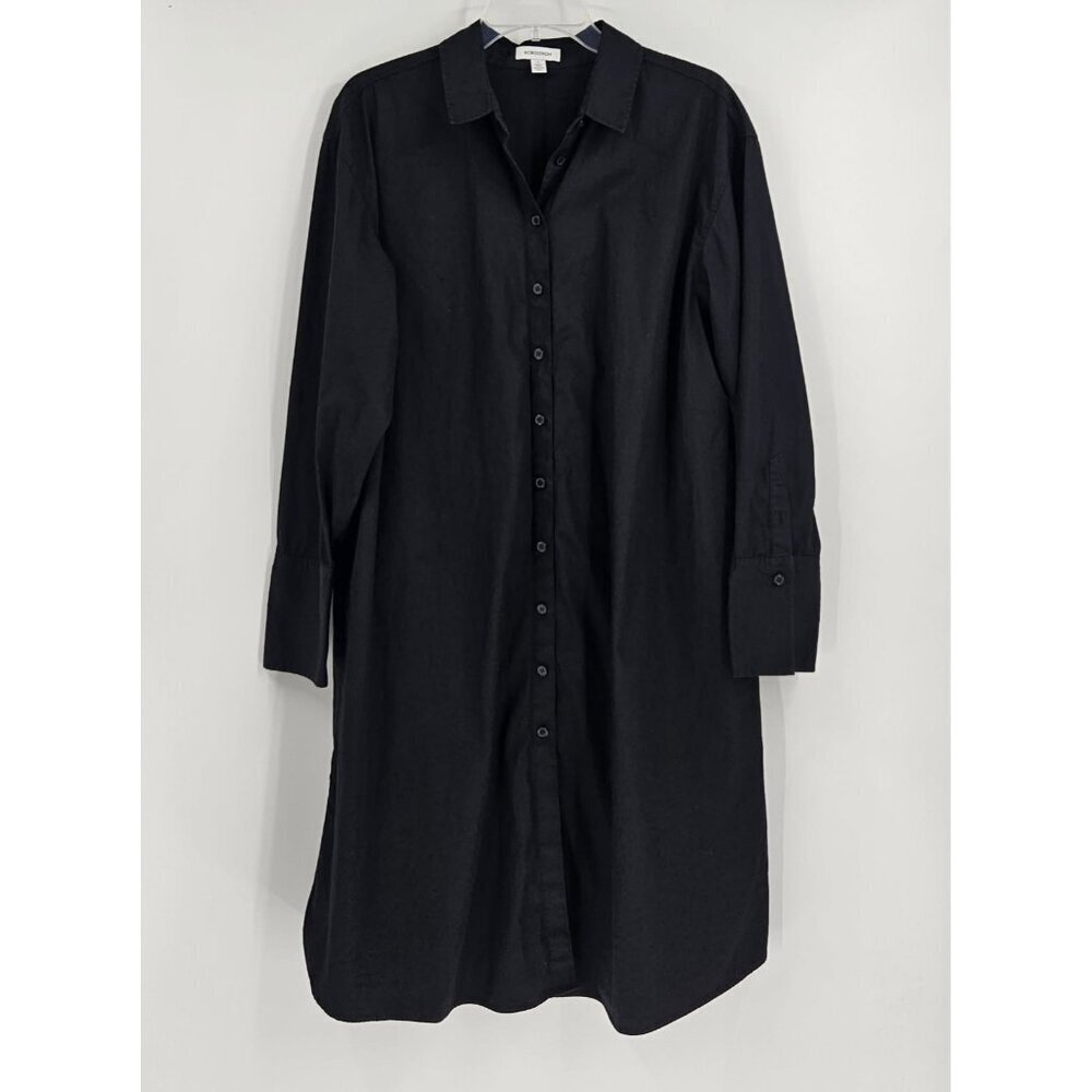 Nordstrom Womens Black Cotton Shirtdress Full Button Front Sz L